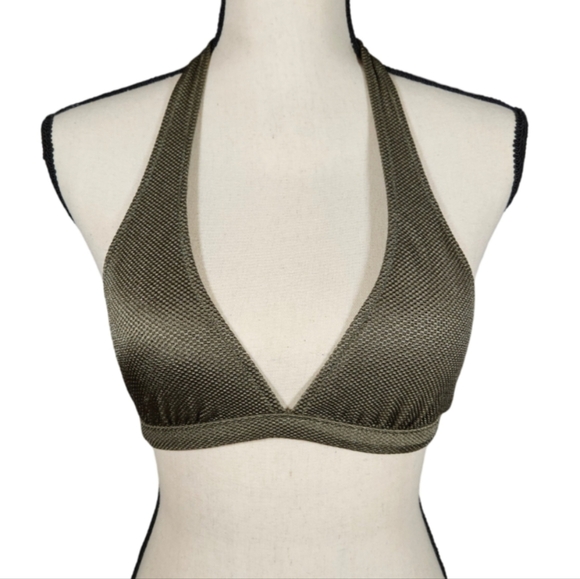 Aerie Olive Green "Sip" Halter Tie Bikini Top, Small - Picture 1 of 13